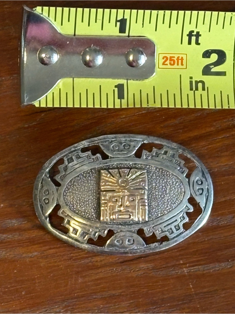 Vintage Peruvian Pin 925 Sterling Silver 18K Gold Peru Inca Brooch